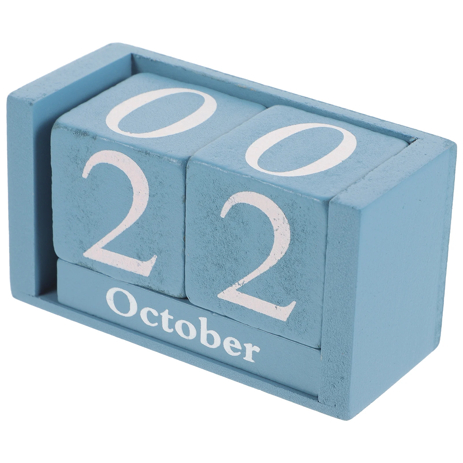 

Wooden Perpetual Calendar Desk Blocks Sky Blue Countdown Teacher Office Home Decor Rustic Table Top Schedule Daily