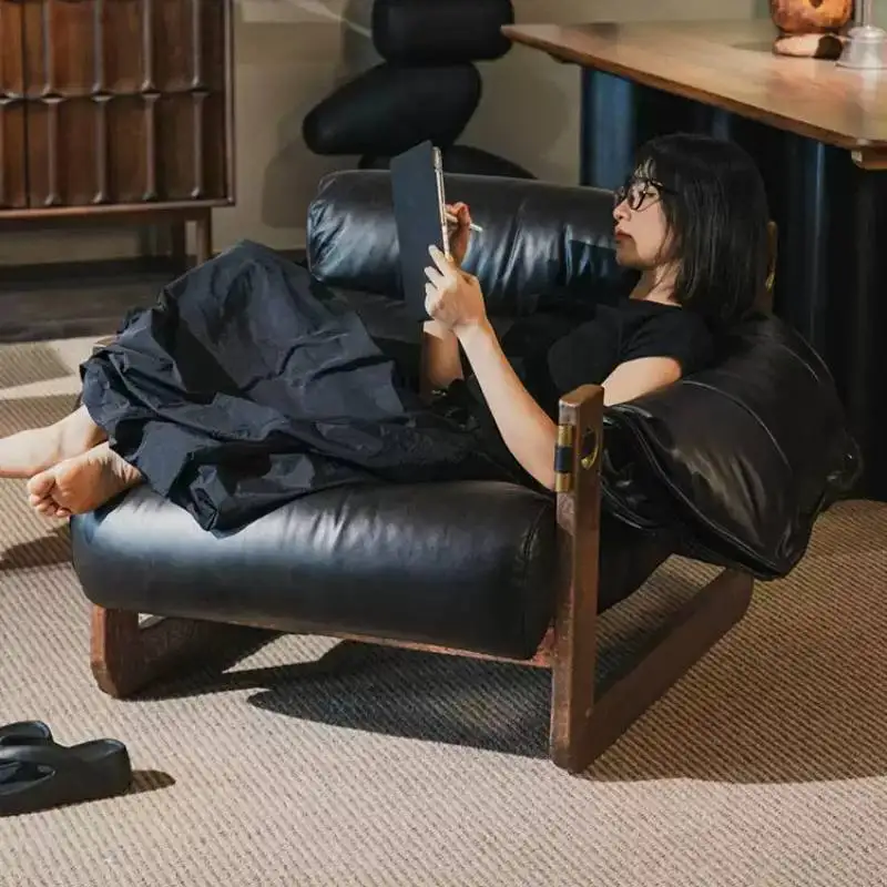 

Living Room Designer Chair Faux Leather Sofa Wood Modern Lazy Lounge Chair Chaise Accent Design Sedie Da Soggiorno Furniture