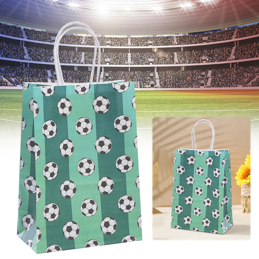 

12pcs Soccer Party Favor Paper Bag with Handle Soccer Print Gift Bags Soccer Ball Treat Bags for Football Themed Party Favors