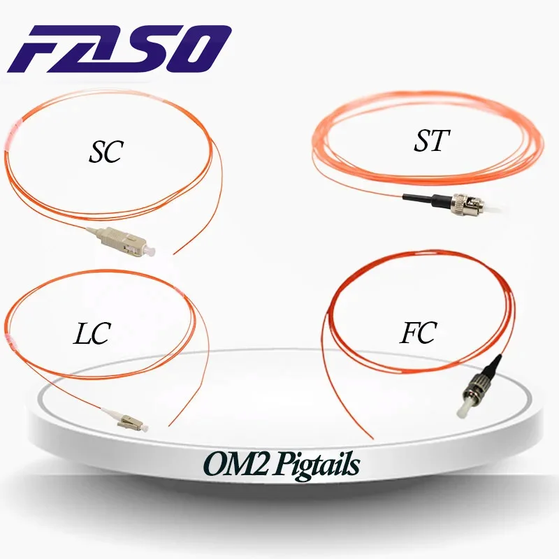 FASO 50Pcs LC/SC/FC/ST Multimode OM2 Optical Fiber Pigtail  SX Core 0.9mm Pigtail LSZH Orange Jacket 1.5Meter