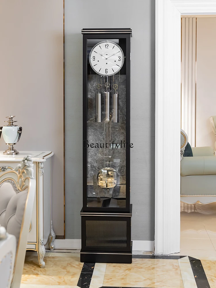 

-*German Helmler light luxury floor clock modern simple new Chinese retro pendulum mechanical solid wood large clock