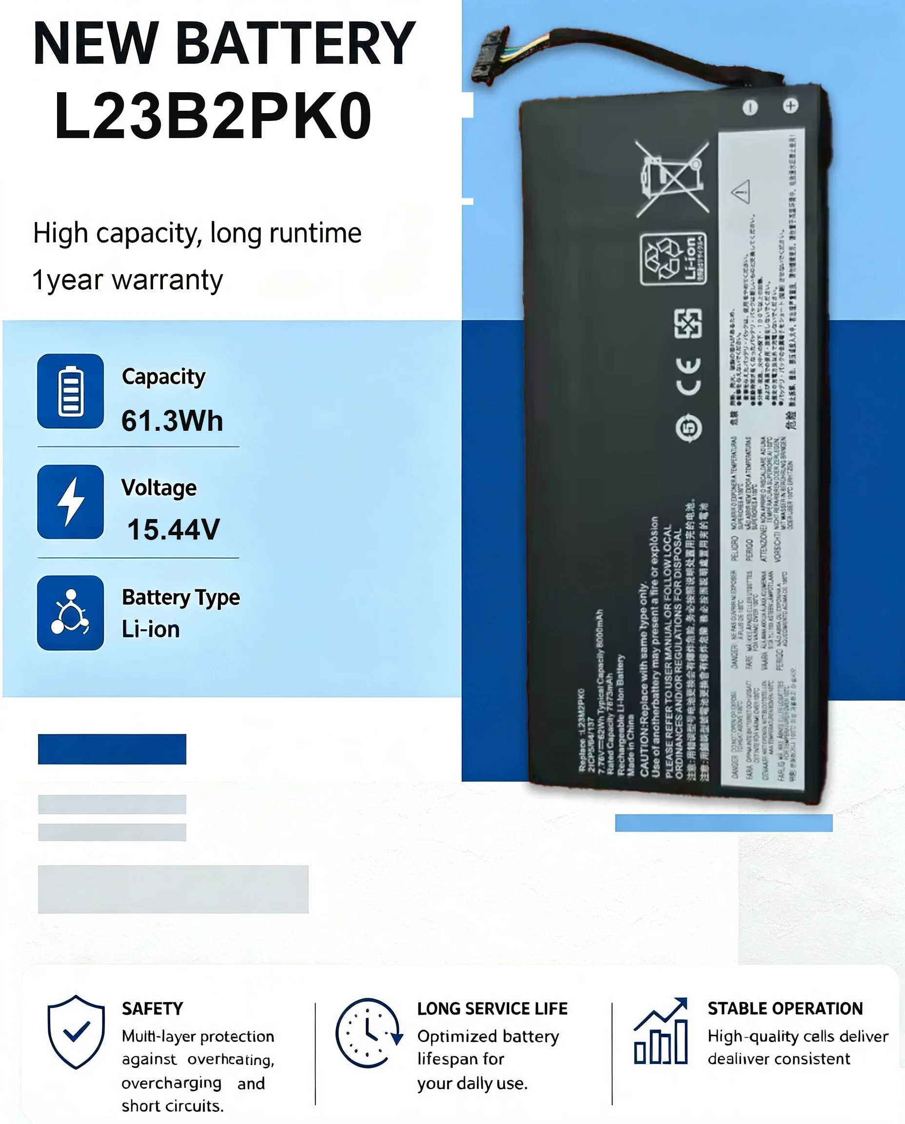 Factory direct L23B2PK0 laptop Battery  High-Capacity for Legion Go 8APU1 Handheld Gaming PC L23M2PK0 L23C2PK0 7.76V 62Wh