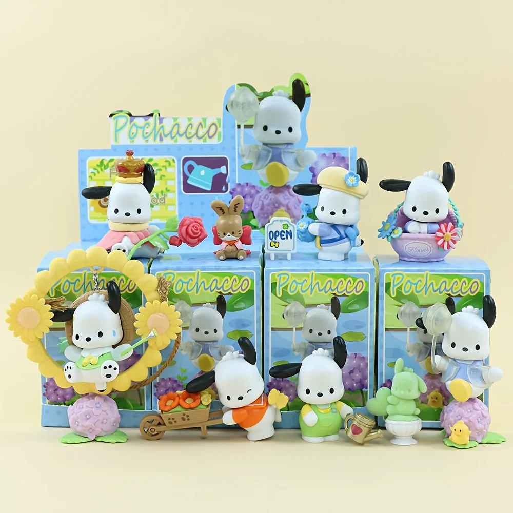 Pochacco 블라인드 박스 Kawaii Sanrio 피규어 인형 장난감 소녀 생일 선물 꽃 시리즈 피규어 홈 인테리어 크리스마스 선물