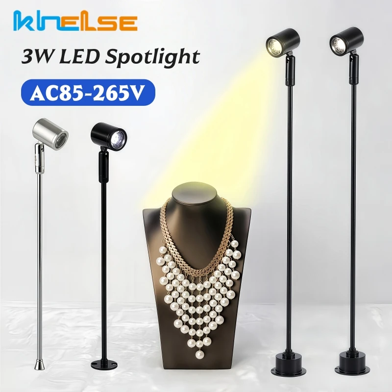 3W Long Pole LED Showcase Spotlight AC85-265V Jewelry Display Desktop Lamp Counter Cabinet Workshop Decor Spot Lighting Fixtures