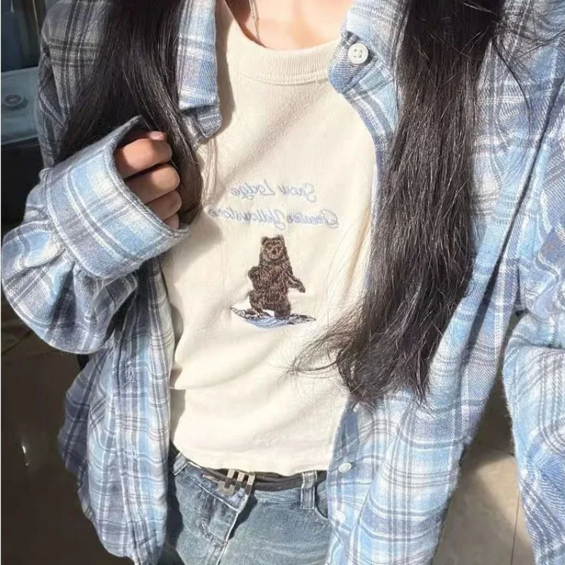 Deeptown Vintage Langarm Plaid Shirts Frau übergroße y2k koreanischen Stil Blusen Harajuku Mode japanische Karo Oberbekleidung