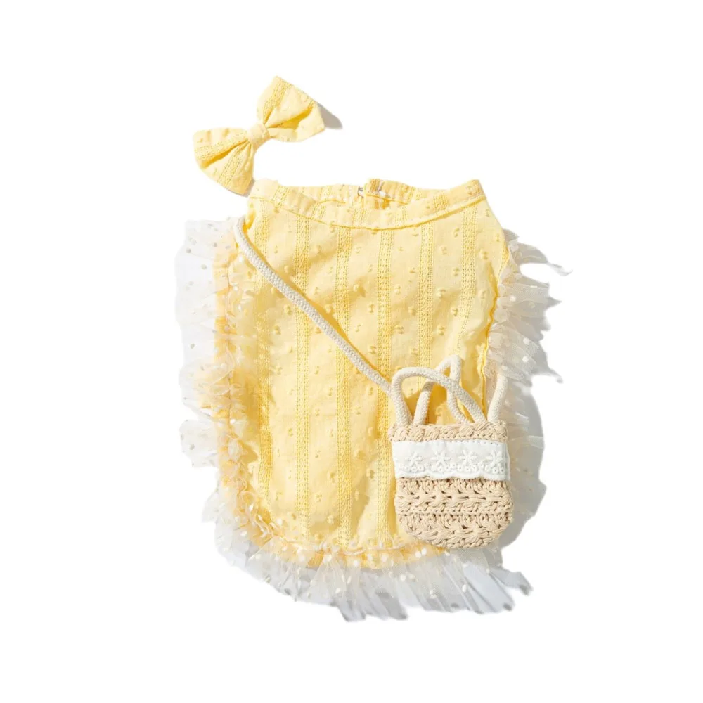 

Fashion Thin Pet Lace Dress Comfortable with Bag and Hair Clip Cat Princess Skirt Breathable Dog Two Leg Clothes for Dogs Cats