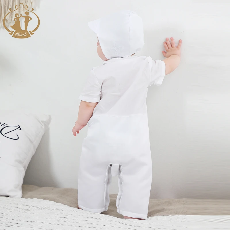 White Baby Boy Clothes Set Baptism Outfits Summer Solid Full Sleeve Suit Lace Christening Gown Newborn Gentleman Birthday