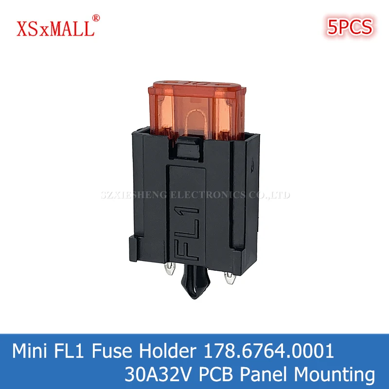 5PCS Mini FL1 Automotive Fuse Holder 178.6764.0001 30A32V PCB Panel Mounting High Temperature Resistance Mini Blade Fuse Holder