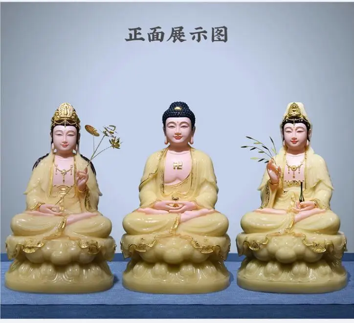 3P HOME shrine worship High grade Jade XI FANG SANSHENG Buddha GOD statue Amitabha Guanyin Manjusri bodhisattva decor