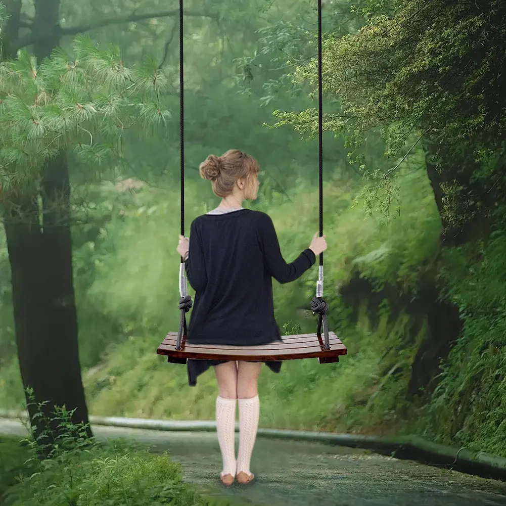 원목 스윙 1인용 심플 스윙 최대 하중 440파운드 곡선형 스윙 야외 로프 스윙 정원 파티오 마당용