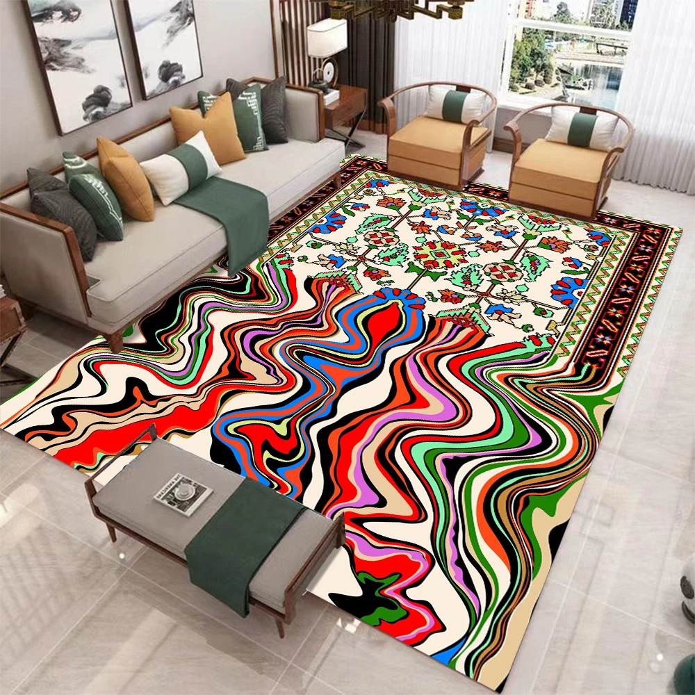 Boho Melting Oriental Area Rug Non Slip Vintage Rugs for Kitchen Bathroom Laundry, Retro Tribal Indoor Entryway Rug Thin Doormat