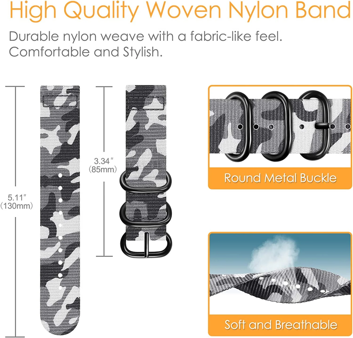 22mm watch strap For Samsung Galaxy watch 46mm Gear S3 Frontier Metal buckle nylon breathable wristband For Huawei watch GT 46mm