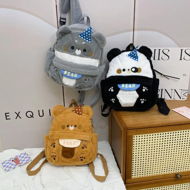 الكرتون الدب الحيوان أفخم على ظهره لطيف محشوة الدب الصغير حقيبة مدرسية سعة كبيرة حقيبة كتف الطالب هدية جميلة