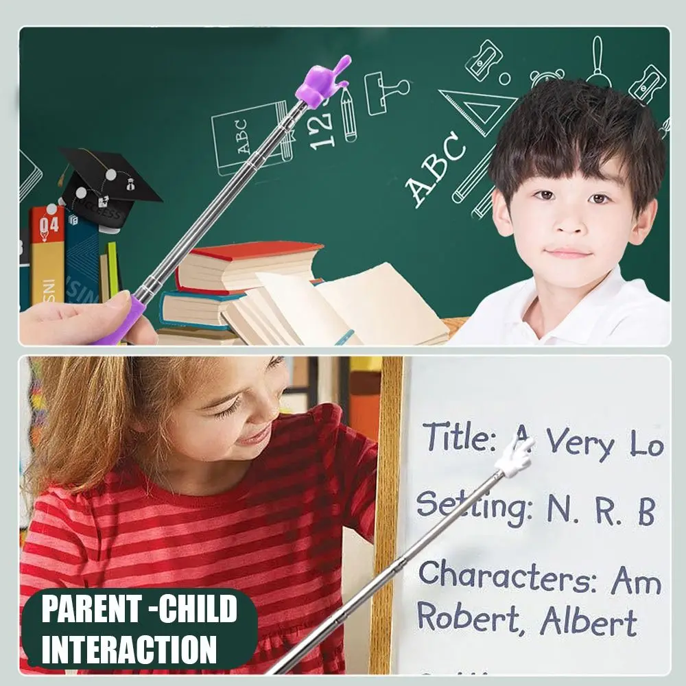 Professional Stainless Steel Teaching Pointer Telescopic Rod Finger Design Teaching Stick Whiteboard Hand Pointer Teachers