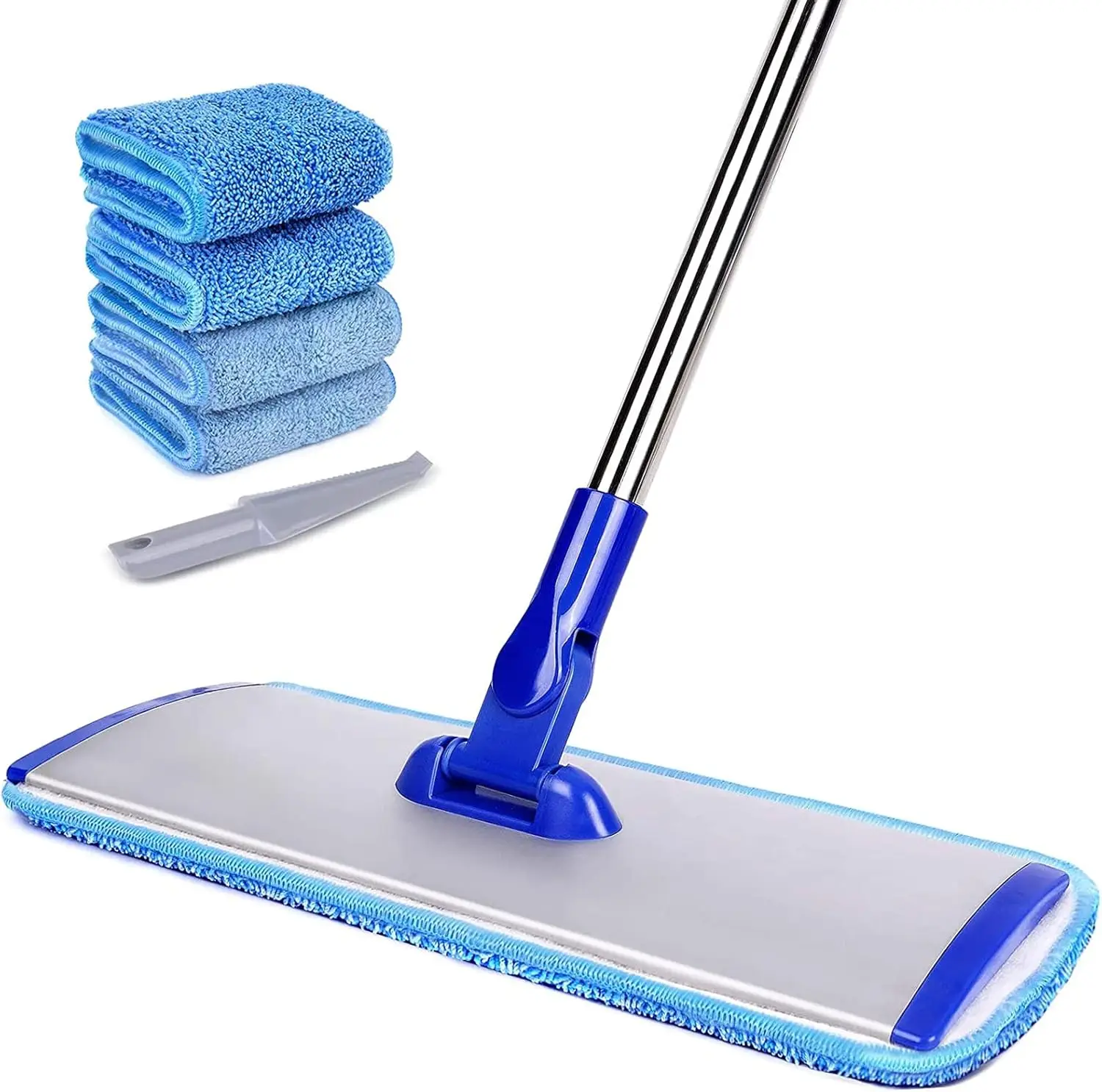 

18" Professional Microfiber Mop with Stainless Steel Handle, 4 Washable Pads and Cleaning Brush for Hardwood Floors