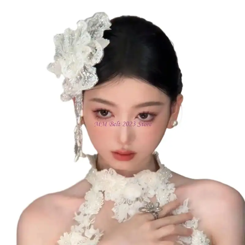 

49ME Luxurious Tasseled Barrette for Girls Queen Headpiece Elegant Wedding Gifts