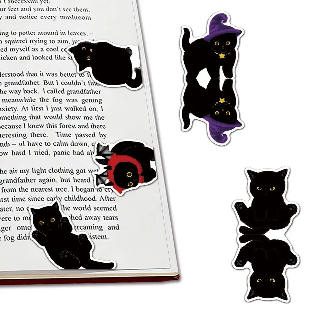 5/10Pcs Folding Design Magnetic Bookmarks Unique Reading Tracker Black Cat Bookmarks Cute Adorable Animal Pattern Bookmarks