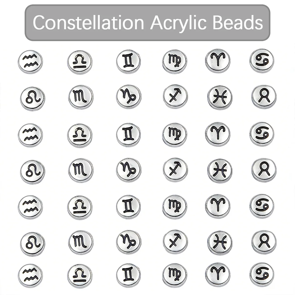 8mm Silver Acrylic Zodiac Signs Random Selection Handmade DIY for Jewelry Making Beaded Necklaces Bracelets Accessories