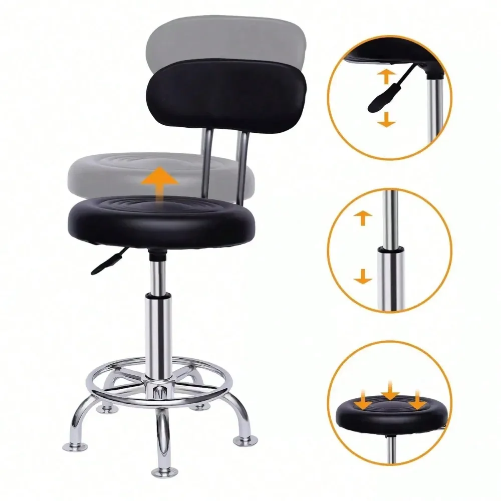 

Bar Stool With Backrest, Adjustable Height 4254 Cm, Durable PU Cushion, Metal Frame, Ideal For Home, Garage, Office, Comfortabl