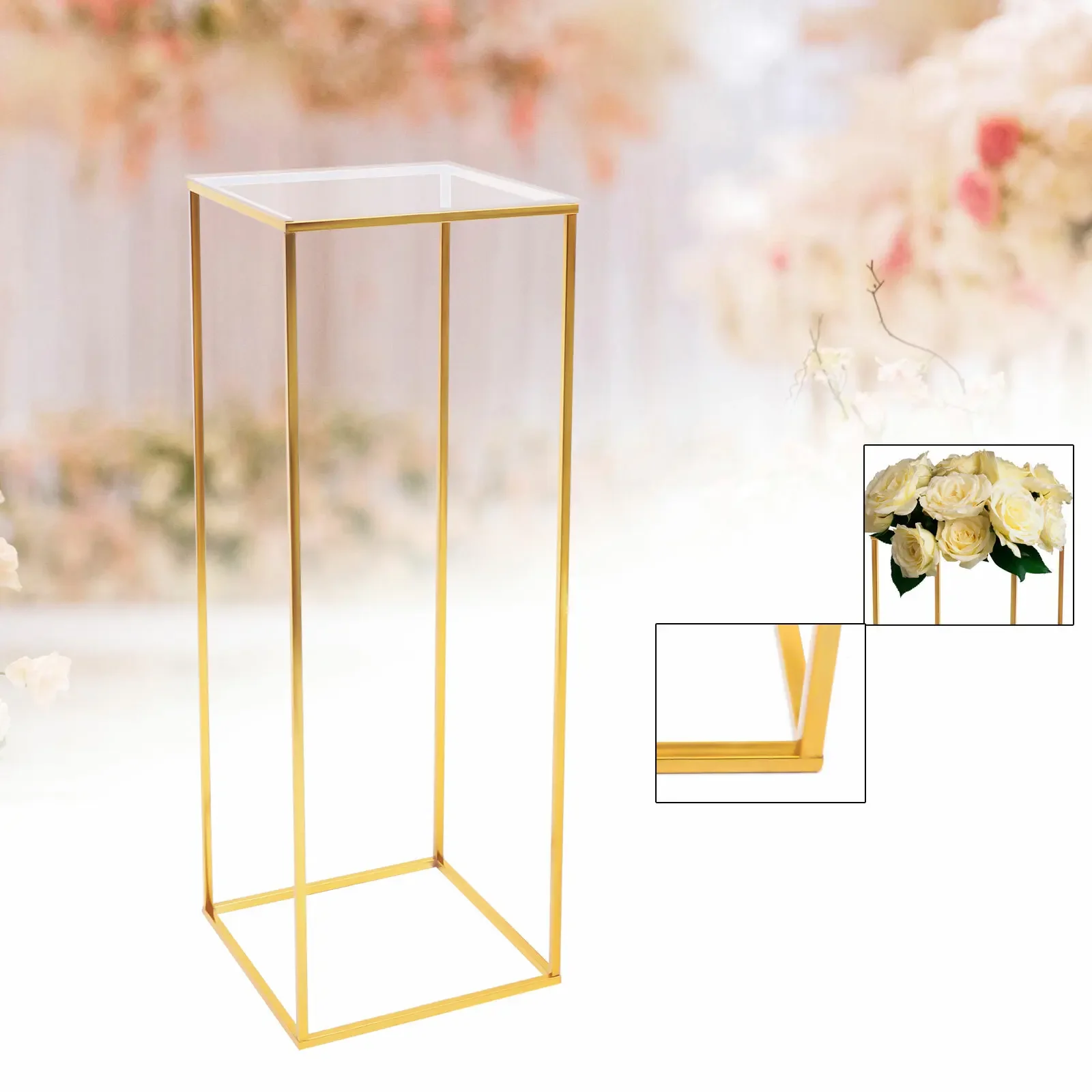 Gold Metal Flower Stand 80cm Tall Elegant Iron Column for Wedding, Party, Home, Garden Decor