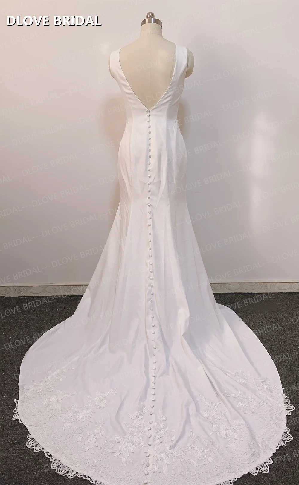 Vestido de novia de sirena con apliques de encaje único, vestido de novia sin espalda, hecho a medida de fábrica