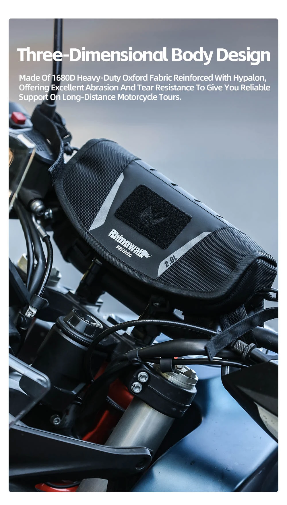 Rhinowalk Motorrad-Lenkertasche, stabile Aufbewahrungstasche, Reise-Umhängetasche mit Molle-System und Regenschutz für ADV-Zubehör – Detail 7