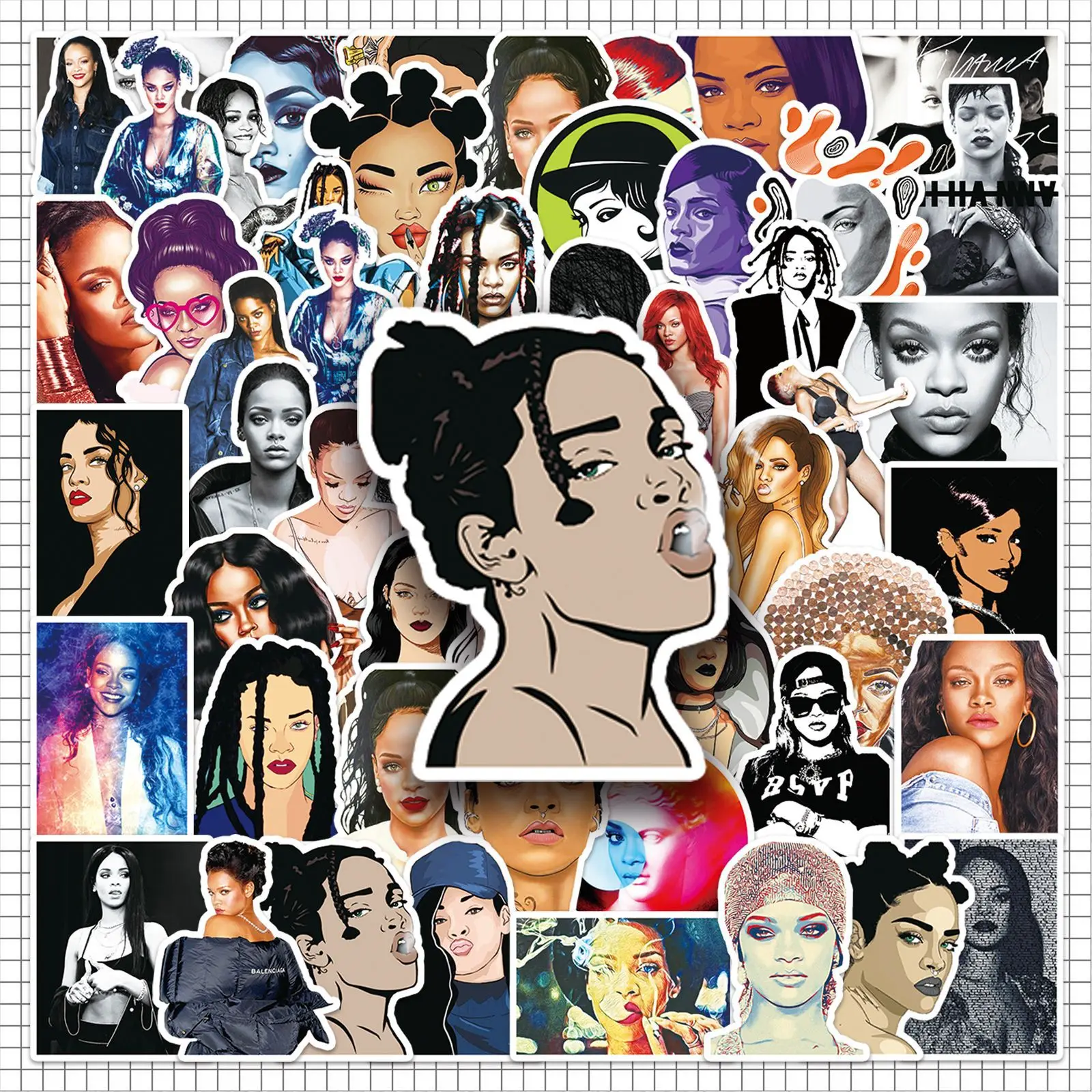 50PCS Hot Selling Popular singer Rihanna Stickers Fans Gifts DIY Water bottle Laptop Cars Knapsack Skate