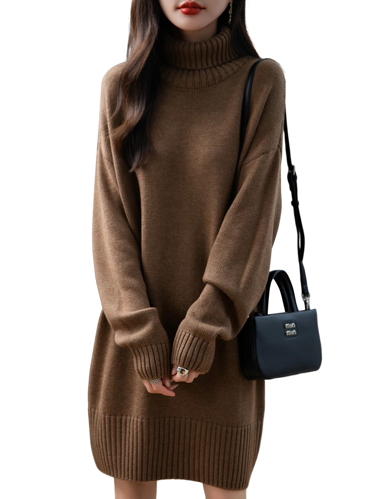 

Водолазка большого размера, платье-свитер из мериносовой шерсти, женский пуловер, осенне-зимние модные топы, свитера с длинными рукавами, женская одежда