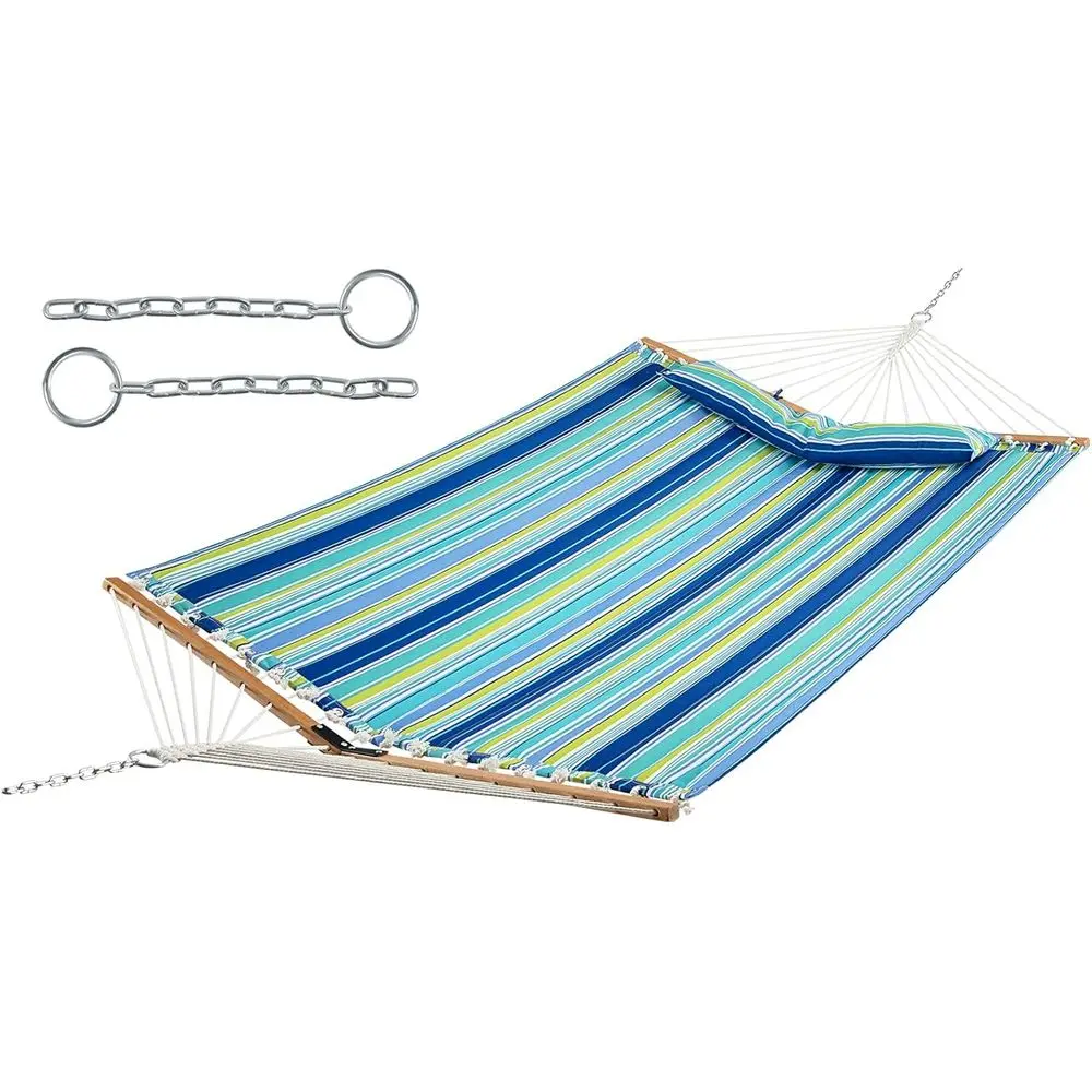 

Double Hammock with Quilted Pillow, 330 lbs Capacity, Curved Hardwood Bar, Quick-Dry Fabric, Portable for Indoor/Outdoor Use