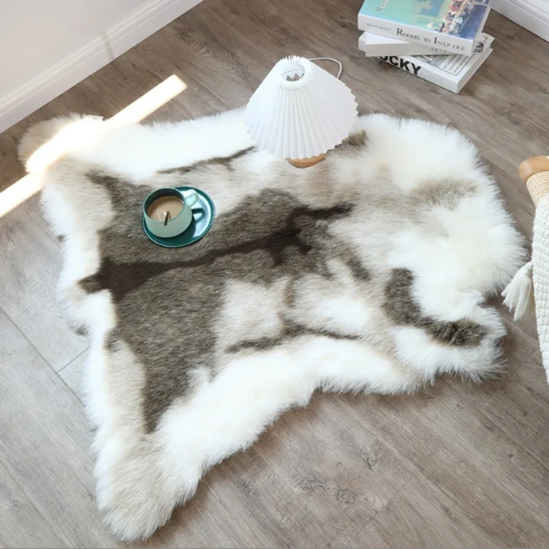 Faux Reindeer Fur Carpet Luxury Modern Machine Washable Fur Bedroom Bedside Carpet Living Room Sofa Chair Cushion Decor