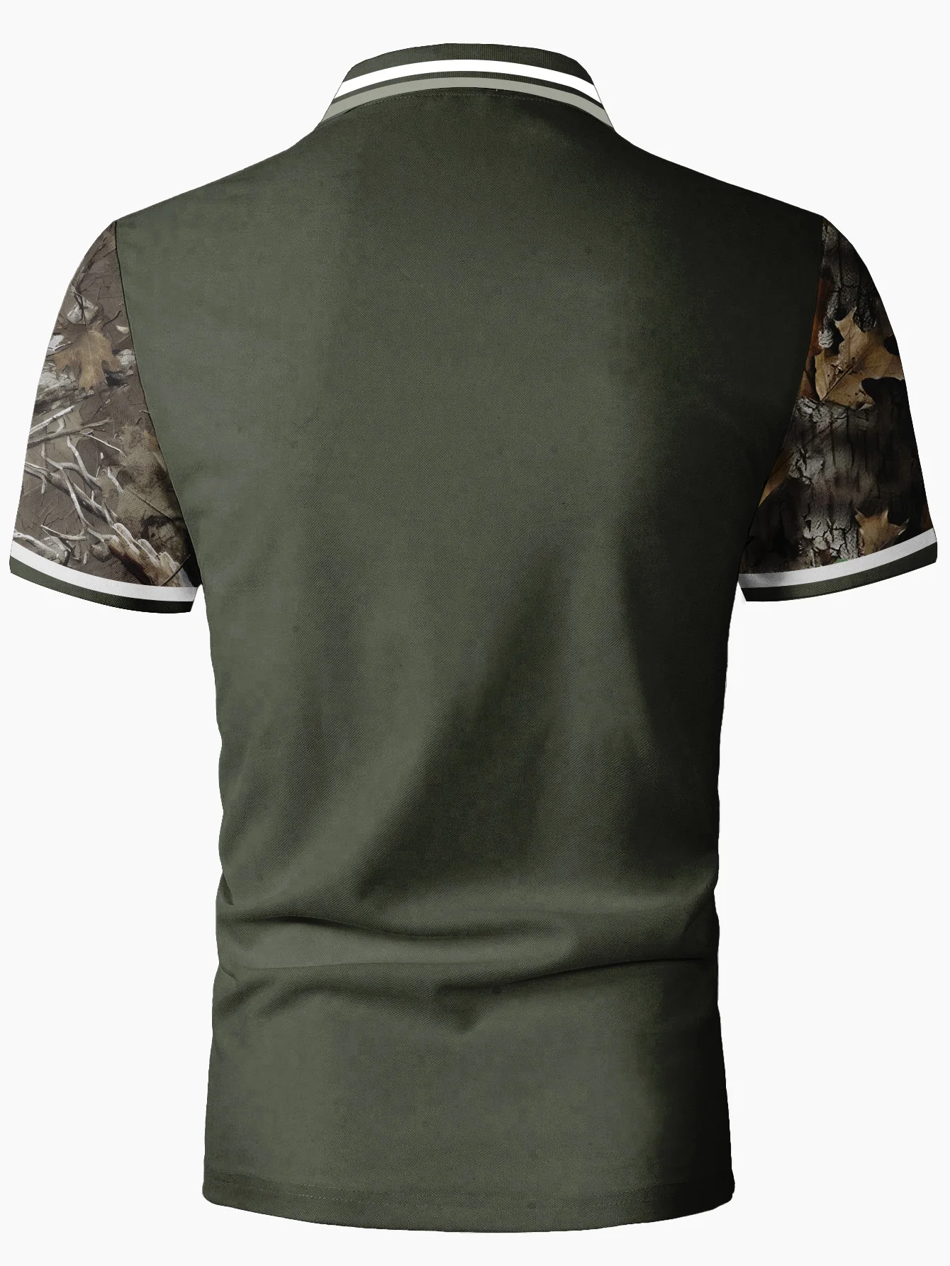 Outdoor-Stil, Camouflage-Nähte, Poloshirt, halber Reißverschluss, Hirschkopf-Druck, Top für Herren, lässig, Jagd-Stil, kurze Ärmel – Detail 4