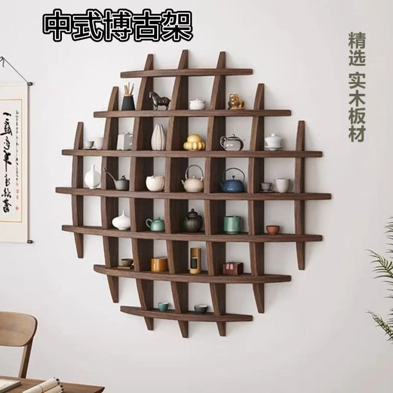 

Настенная винтажная полка для чайной комнаты, настенная подставка для чайных чашек в китайском стиле из массива дерева, стеллаж для хранения, демонстрационная полка