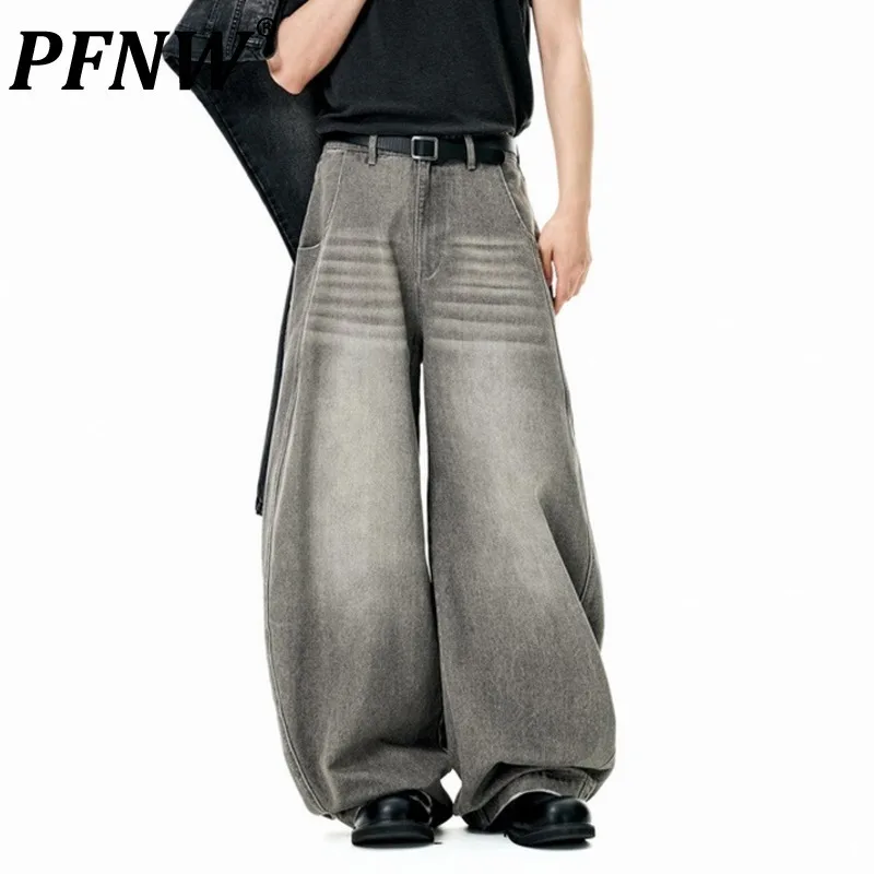 PFNW Fashion Washed Loose Scythe Jeans Men's American Street Style Baggy Wide Leg Pants 2026 Spring New 28L1824