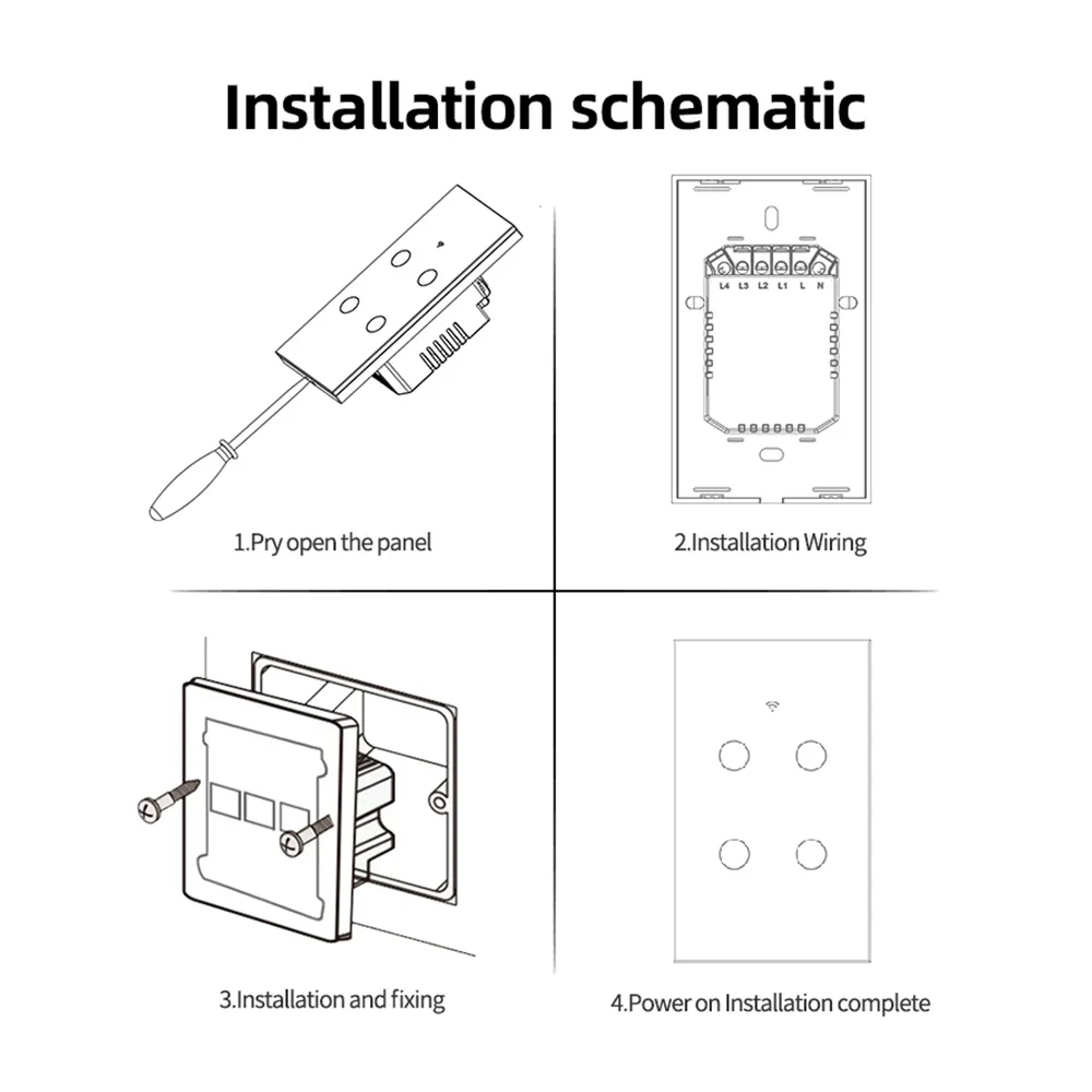 Tuya Smart Switches US Neutral Wire/No Neutral Wire Required 1/2/3/4 Gang Light WiFi Touch Switch Work with Alexa Google Home