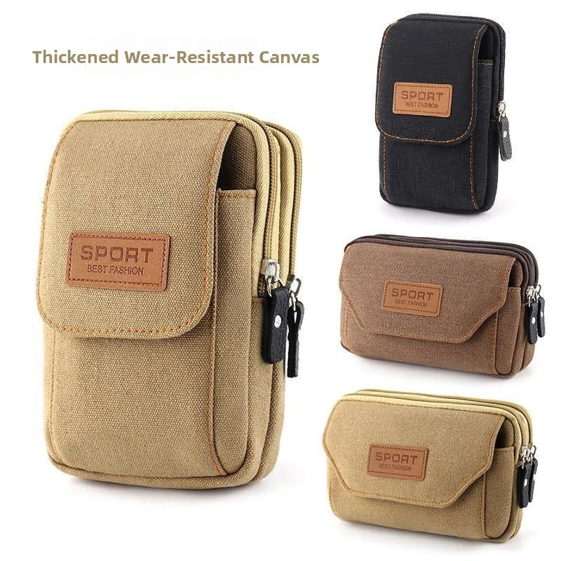 

Men's Belted Waist Bag Outdoor Functional Style Canvas Phone Pouch Multi-Use Horizontal And Vertical Designs by Fei Lan Gu
