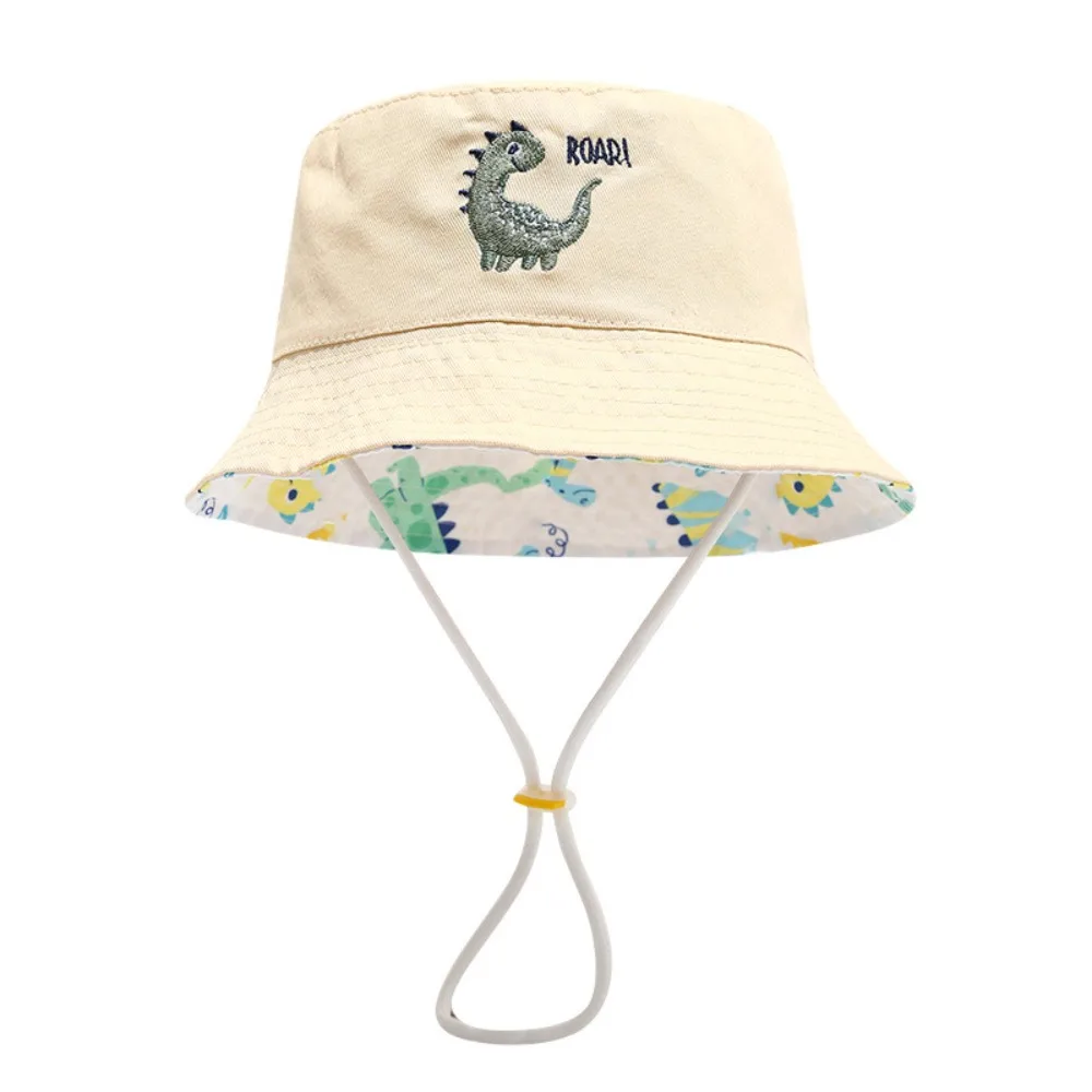 

Cartoon Dinosaur Children Fisherman Hat Windproof Embroidery Kids Bucket Hat Wide Brim Panama Hat Baby Capybara Sun Cap Boy
