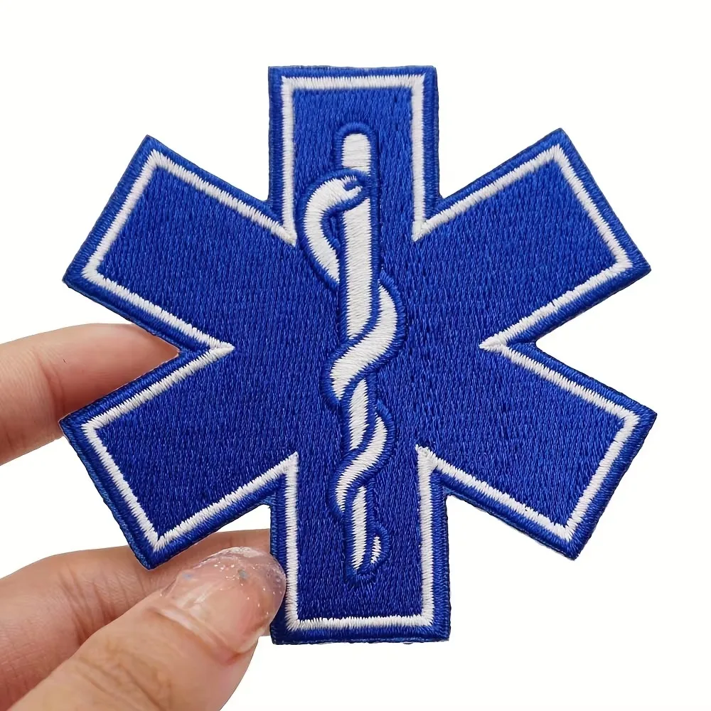 EMT Star of Life Hook & Loop Patch - EMS Paramedic Medical Cross Embroidered Tactical Morale Badge for First Aid Military Gear