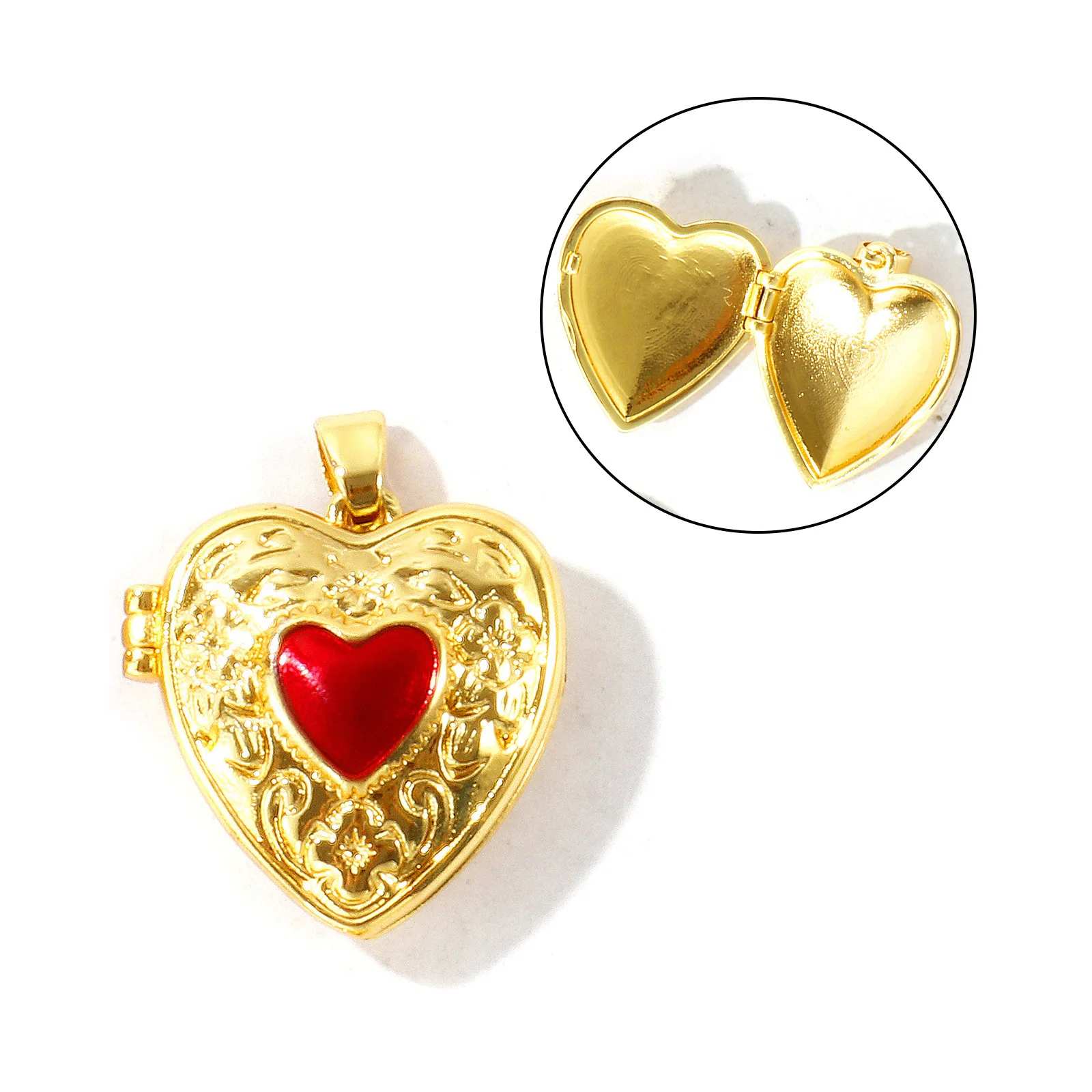 1 Stück Messing Valentinstag Bild-Foto-Medaillon-Anhänger Herz Blume 18K Vergoldet Öffnbar Charms DIY Halskette Großhandel – Detail 8