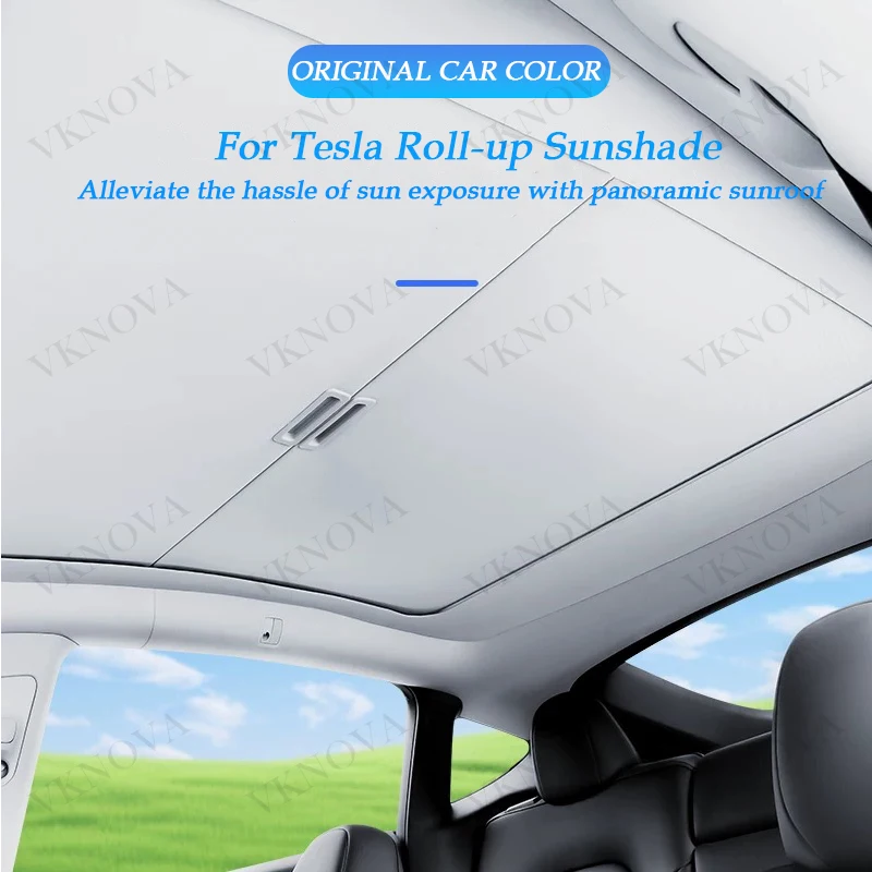 New Retratable Sunshade For Tesla ModelYL YJuniper 2026Roof Shade Scroll Original Sun Visor Model 3Y 2021-2026 Pleated Sunscreen