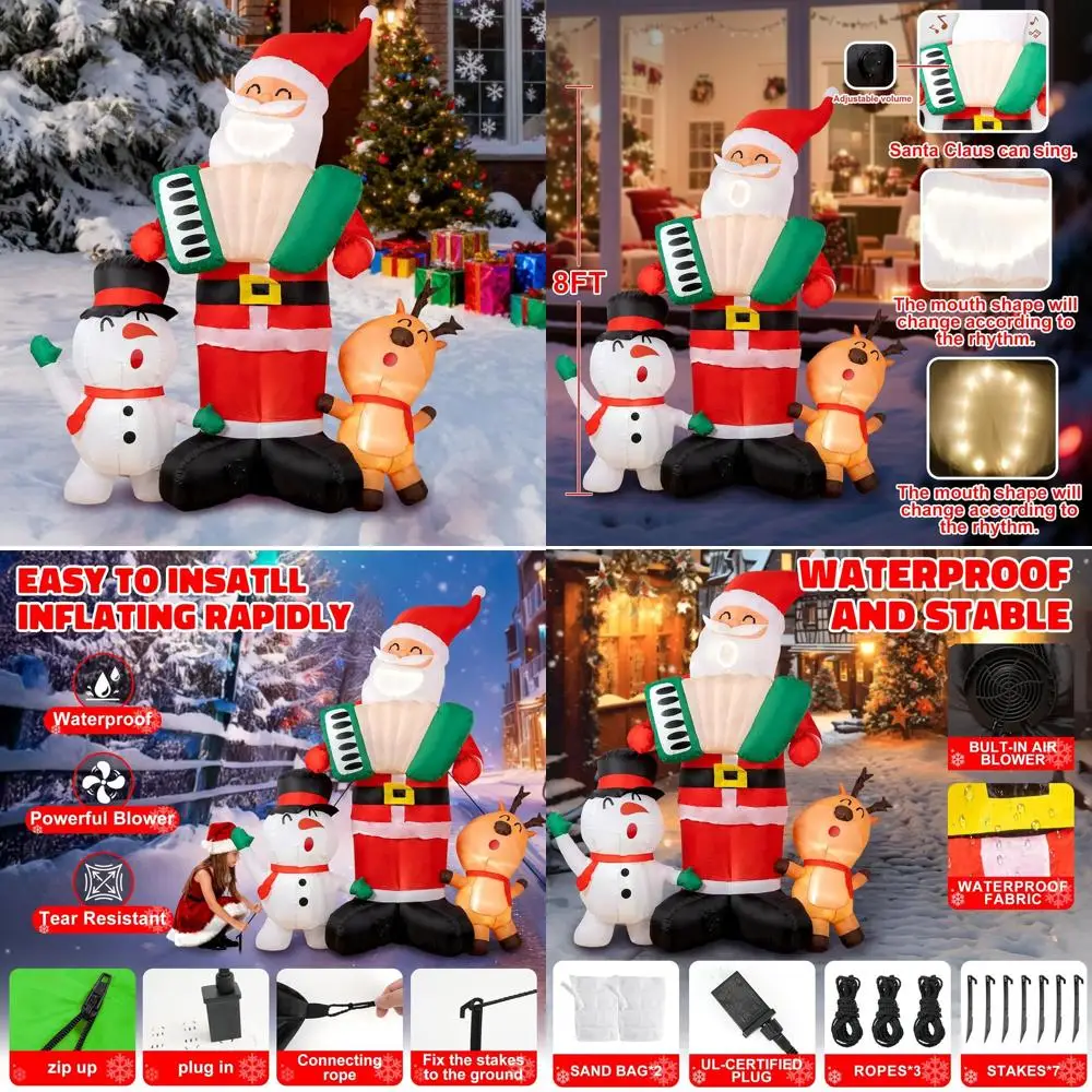 

Гигантский 8-футовый аккордеон Санта-Снеговика, поющий надувной рождественский декор для двора со светодиодной подсветкой