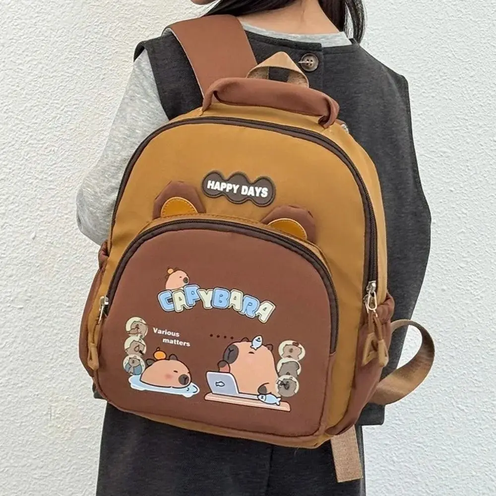 Cartoon Capybara Kindergarten Backpack Lightweight Multi-Pockets Children's Capybara Backpack Kawaii Adjustable Straps
