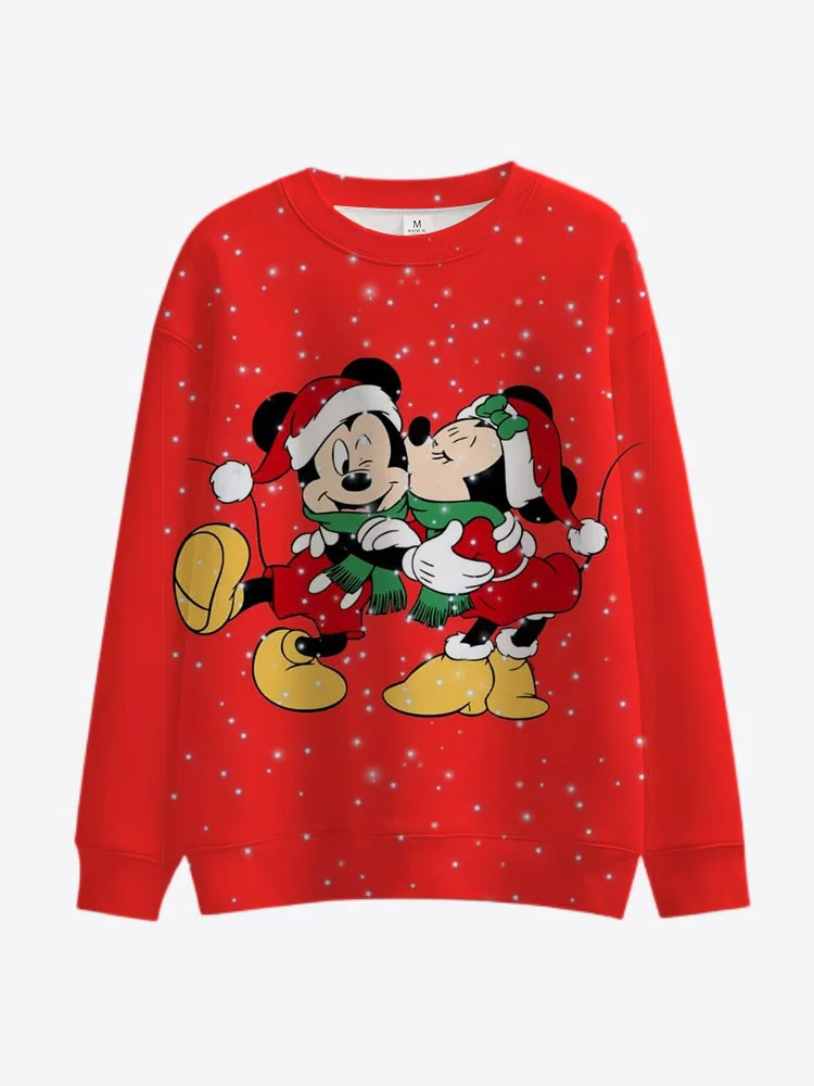 Disney Sweatshirt Chic Fashion Mickey Mouse Merry Christmas Cartoon Letter Print Men\'s O-Neck Pullover Long Sleeve Jumper Tops