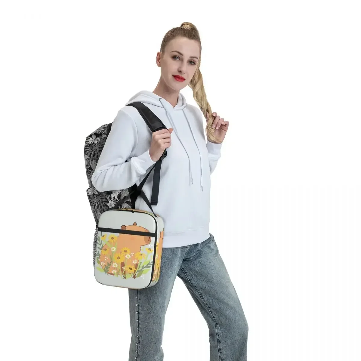 Capybara With Daisy Flowers Insulated Lunch Bags Picnic Bags Thermal Cooler Lunch Box Lunch Tote for Woman Work Children School