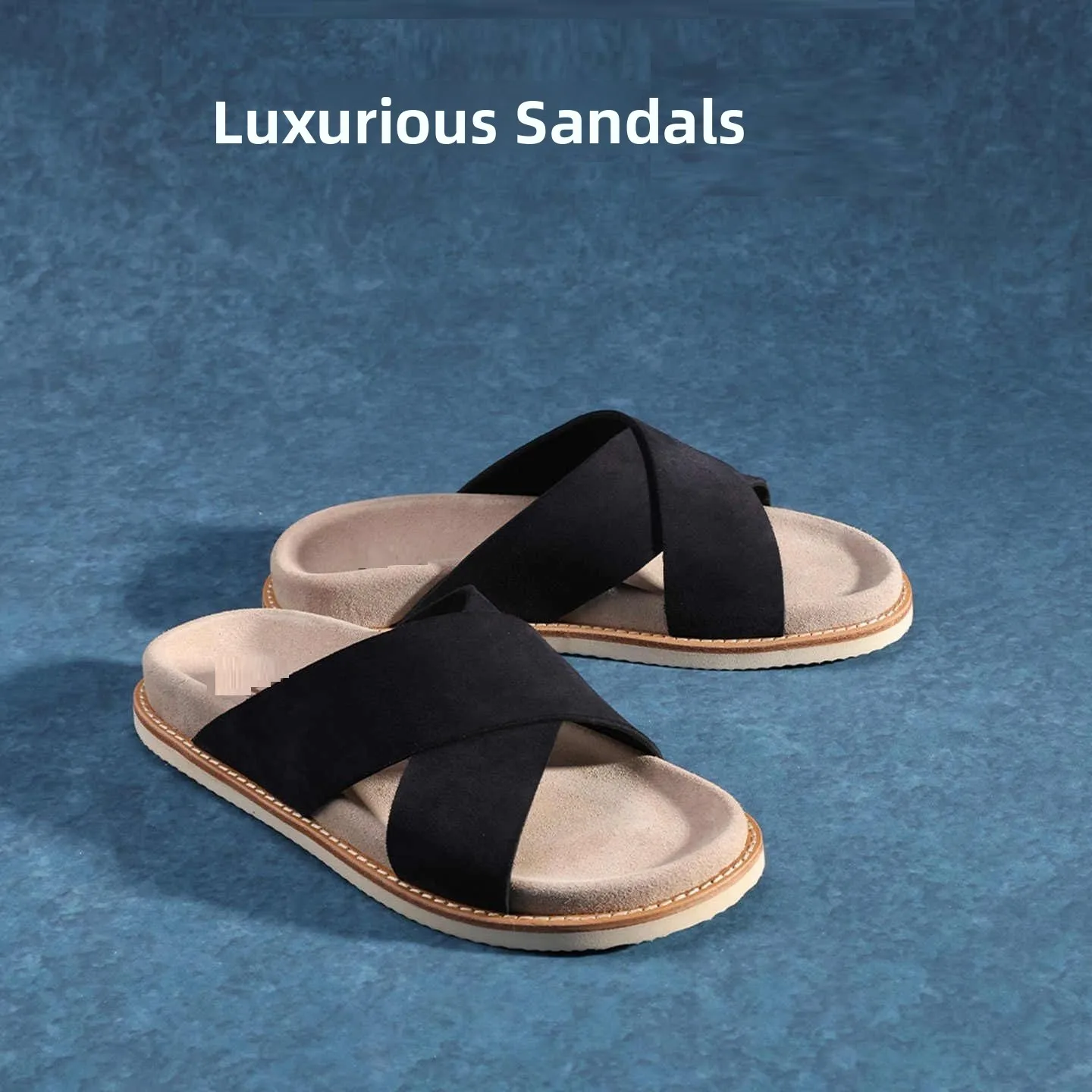 Summer 2026 Casual Cross Soft Leather Sandals Fashionable Outdoor Wear Thick Heel Breathable Youth Slip-On Shoes Polyester