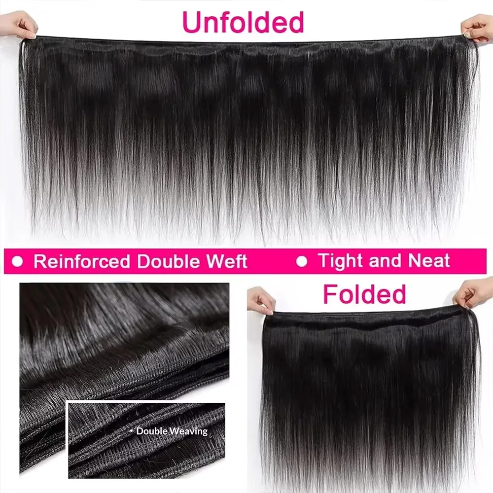 3/4 Bundles Human Hair Bundles 40 Inch Natural Black Straight Human Hair Bundles Human Hair Remy Hair Extensions Bundles