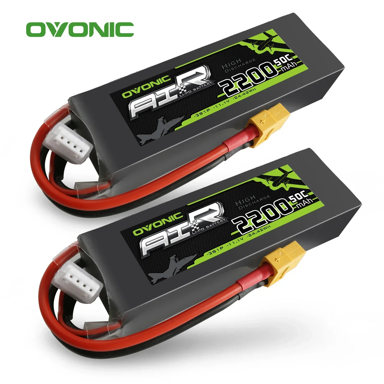 2packs OVONIC 3S 11.1V 2200mAh 50C LiPo Battery With XT60 Plug RC Battery For Airplane FPV Drone For 1100mm-1500mm Plane