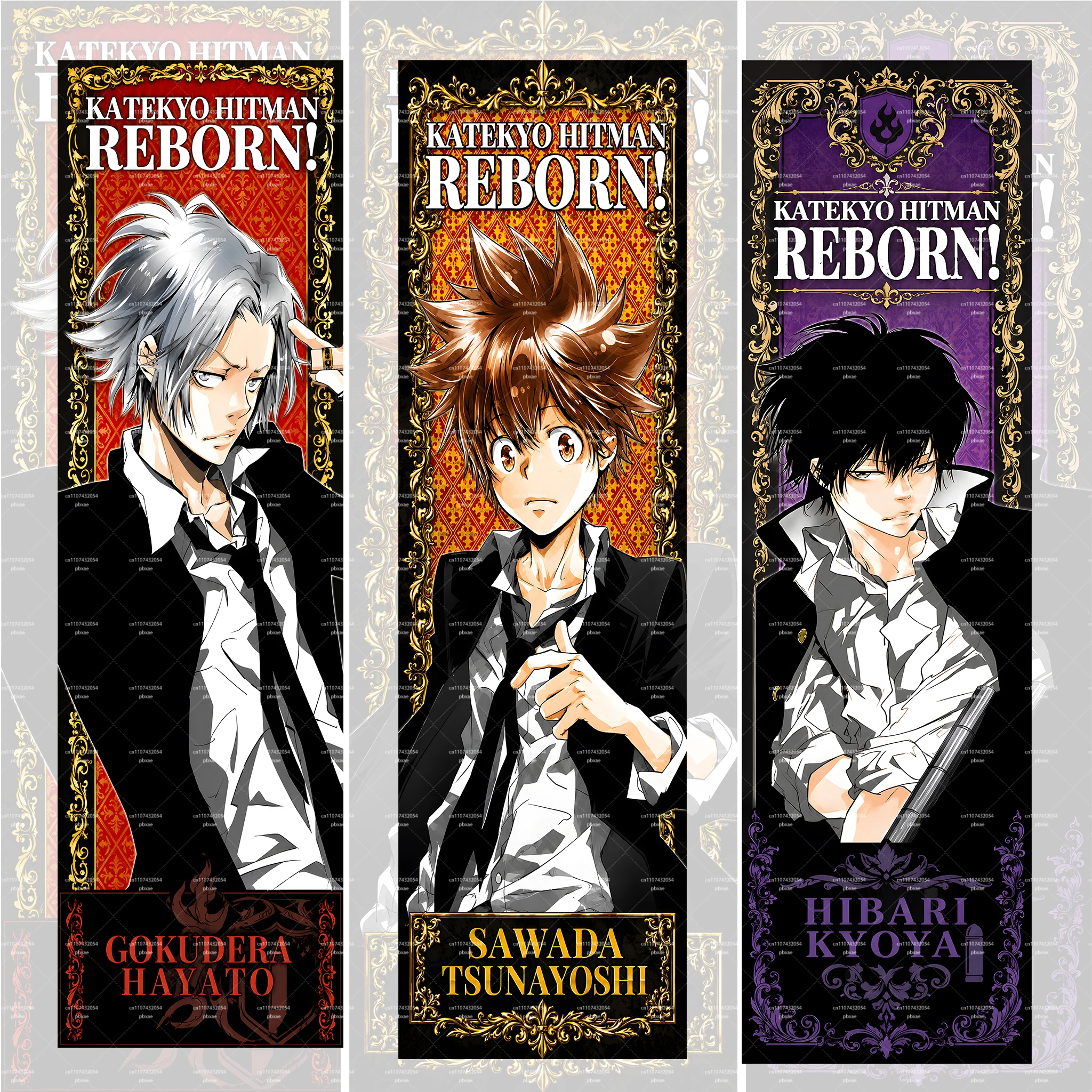 Katekyo Hitman Reborn Vertical Tapestry, Japanese Anime Sawada Tsunayoshi Gokudera Hibari Character Wall Hanging, Vintage Ornate