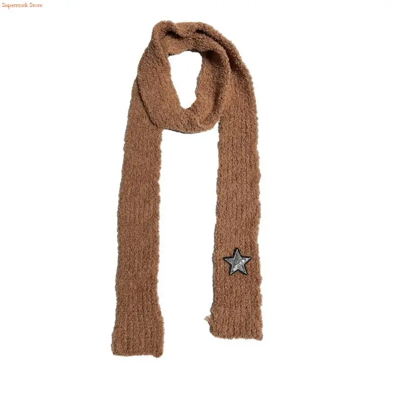 Q5WE Harajuku Women Commute Scarf Winter Knitted Decorative Scarf with Star Decals