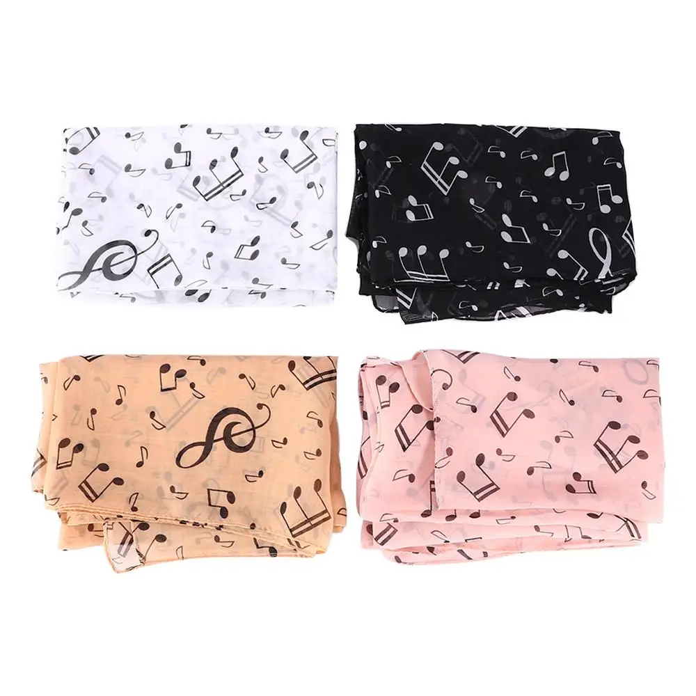 Trendy for Four Season Treble Clef Printed Women Neck Scarf Sheet Chiffon Silk Scarf Muffler Shawl Music Note Printed Scarf