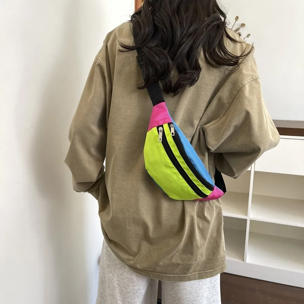 Canvas Material Color Blocking Waist Bag Banana-Shaped Large Capacity Bum Belt Phone Pouch Lightweight Adjustable Strap